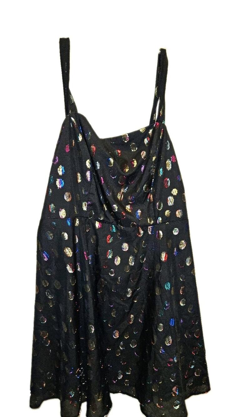 City Studio Plus 22W Black Rainbow Foiled Polka Dot Fit & Flare Mini-Dress Party